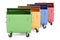 Set of opened colored garbage containers, 3D rendering