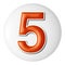 set of orange 3d numbers on white circle, 3d rendering, five