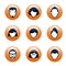 Set of orange buttons and People icons for web. Human heads and silhouettes. Vector outline Illustration