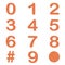 Set of orange color number in Paper craft texture isolated on w