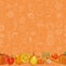 Set of orange fruits and vegetables on orange seamless background
