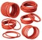Set of orange hydraulic and pneumatic o-ring seals isolated on a white background.
