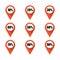 Set of orange map pins with different percentage.