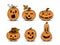 Set of orange pumpkins with carved faces. The main symbol of the Halloween holiday. Vector illustration isolated on white