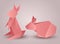 Set of origami paper rabbits