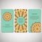 Set of ornamental cards, flyers with flower mandala in bright tu