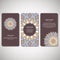 Set of ornamental cards, flyers with flower mandala in brown, bl