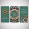Set of ornamental cards, flyers with flower mandala in turquoise
