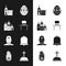 Set Orthodox jewish hat with sidelocks, Church building, Easter egg, Man third eye, bell, Tombstone cross and Jainism or