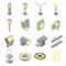 Set of outdoor lights icons in isometric view