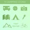 Set of Outdoor Summer camping Icons. RV, motorhome and travel elements. Flat design on green background