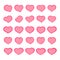 Set of outline cartoon hearts with comic style strokes. Group of isolated hand-drawn cute heart icons. Vector
