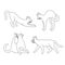 Set of outline cats. Isolated black line running, sitting, washing, playing cat on white background. Page of coloring book