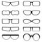 Set of outline transparent icons of glasses of different shapes. Vector Illustration.