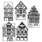 Set Of Outline Vector Drawings Of Old German Houses Icons