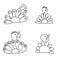 Set of outline vector illustration thanksgiving turkey, hand draw coloring birds back view