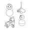 Set of outlined baby`s toys elements.Vector illustration. children`s toy vector sketch illustration