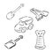 Set of outlined baby`s toys elements.Vector illustration. children`s toy vector sketch illustration