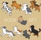 Set of outlined cute and simple dogs jumping