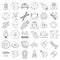 Set of outlined space equipment icons. ufo