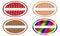 Set of oval labels with patterns, colors, isolated.