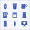 Set Oven, Rolling pin, Chef hat with location, Coffee turk, Refrigerator, Electric kettle, cup and Bread loaf icon