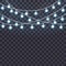 Set of overlapping, glowing string lights on a transparent background. Vector illustration