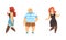 Set of Overweight People, Happy Plump Male and Female Characters Wearing Casual Clothes, Body Positive Concept Cartoon