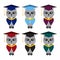 Set of owl in a graduate hats and mantles of different colors. Jpeg owl character in professors, mortar in master cap