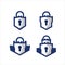 Set Padlock in shield and castle shape logo icon symbol of safety guard secure and protection