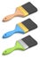 Set of paint bristle brushes for repair work and construction on white.