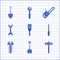 Set Paint brush, Snow shovel, Sledgehammer, Screwdriver, Metallic screw, Wrench spanner, Chainsaw and Shovel icon