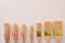 Set paintbrushes house painter various sizes and shapes aligned