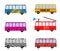 Set of Painted Cartoon Buses for Vacation, School, Fire truck and Musical