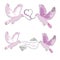 Set of a pair wedding doves with a ribbon in beak