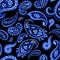 Set of paisley eastern outline mandala folk henna tattoo blue indigo textile texture fabric paper print  on black background by