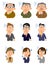 A set of pale facial expressions of people working in the office, various ages and genders