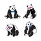 Set of panda bears with color human accessories. Vector