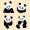Set of Pandas. Avatar, badge, poster, logo templates, print. Flat cartoon style