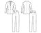 Set of pant Suit - classic women jacket technical fashion illustration with two - pieces, single breasted, fitted body