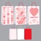 Set of paper bags and packages in pink color with patterns. Templates packages in red, white and pink