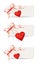 Set of paper cards for Valentines day with red gift bows and sale price label or tags isolated on white background