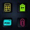 Set Paper clip, Calculator, Function mathematical symbol and Test or exam sheet. Black square button. Vector