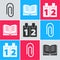 Set Paper clip, Open book and Calendar icon. Vector