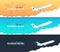 Set of Passenger Airlines banners. Clouds sky background with airplane. Vector illustration.