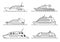 Set of passenger ships. Sea transportation liners. Yachts set.