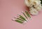 set for pastry chef when preparing a cake, plastic set for mastic on a pink background