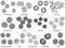 Set of pathogenic viruses, black and white vector illustration