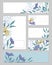 Set of patterns for text with a floral pattern on a white and blue background. Drawn vintage flowers for business cards, bookmarks