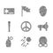 Set Peace, Flying stone, Gas mask, Megaphone, Hand grenade, Police rubber baton, Special forces soldier and badge icon
